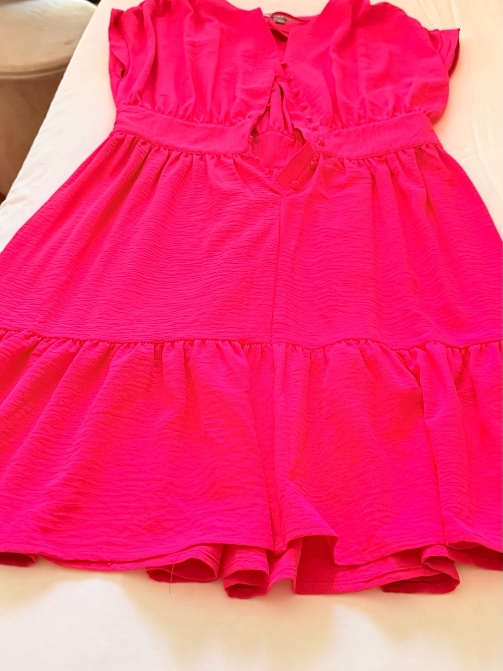 Sharagano Hot Pink Ruffle-Sleeve Mini Dress